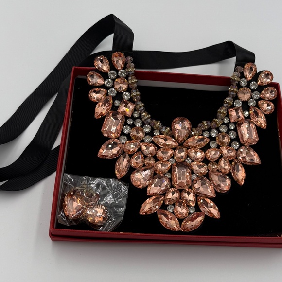 9 Color Rhinestone Champagne Crystal Costume Statement Necklace and Earring Set - Picture 2 of 5